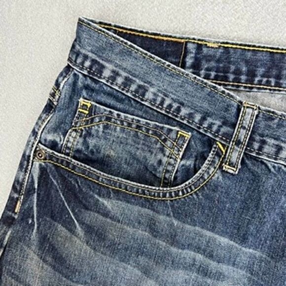 Wrangler Jeans Mens 34x32 Relaxed Straight Dark Wash Cotton Denim Thick Stitch - Picture 3 of 12